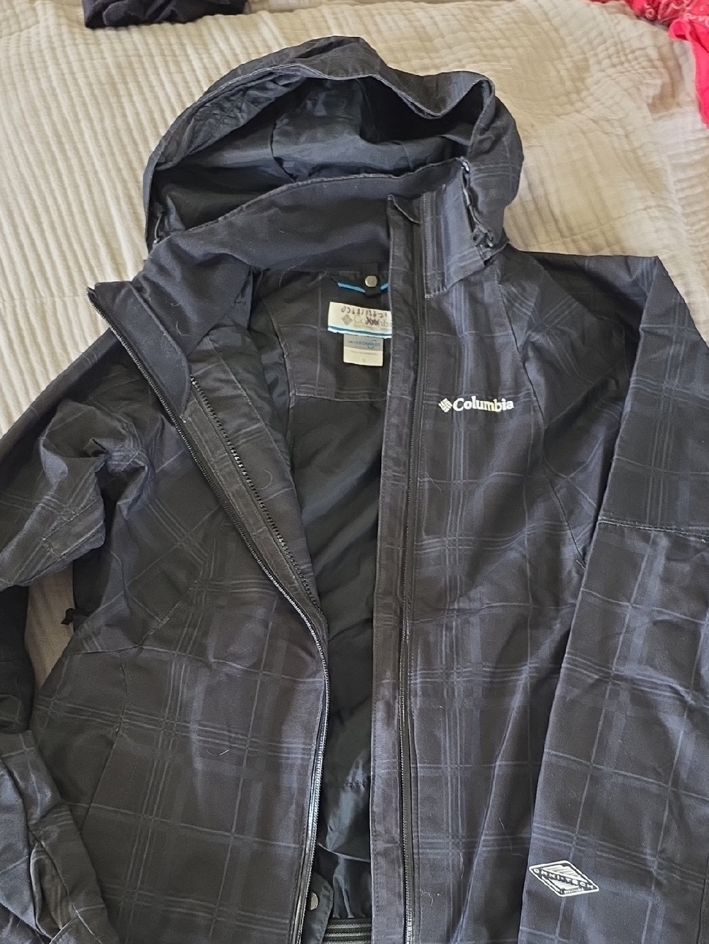 Columbia Black Plaid Hooded Shell Jacket